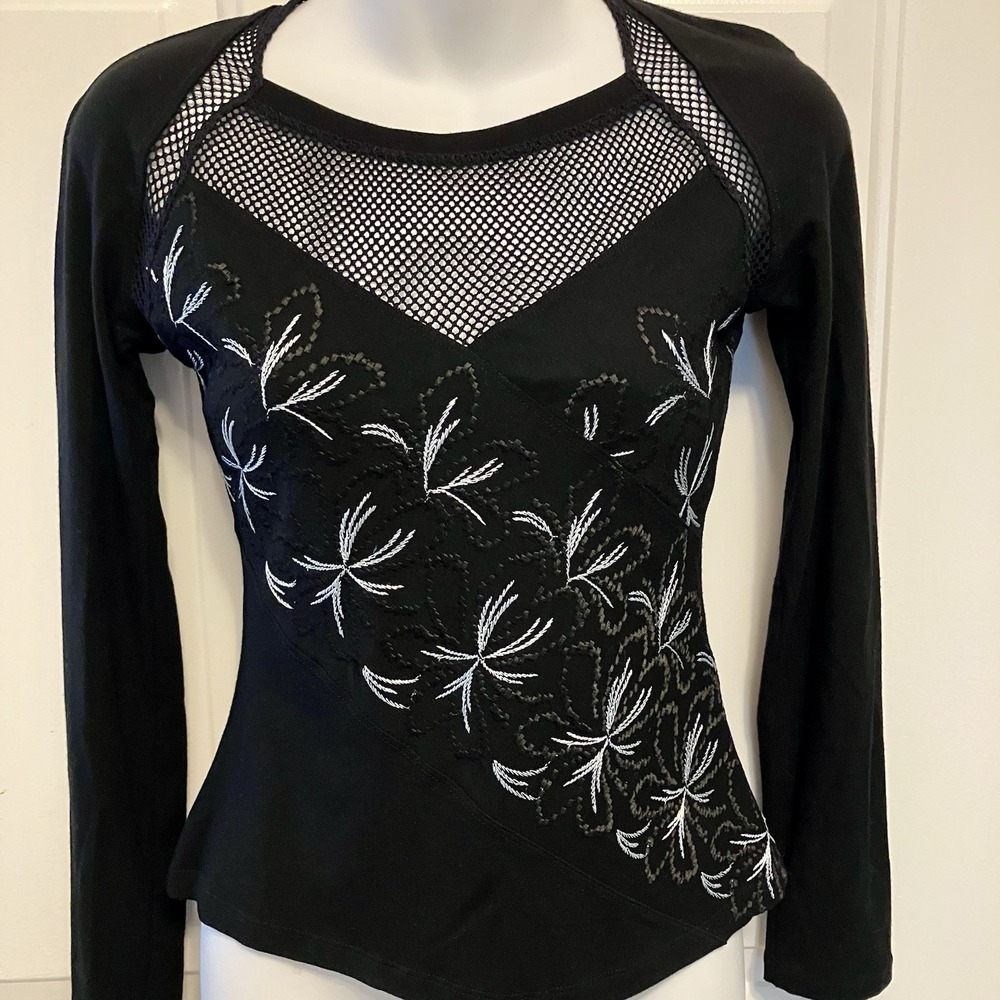 Vintage Adam pour Eve Paris Small Black Mesh Embroidered Whimsigoth Witchy Shirt - Picture 2 of 6